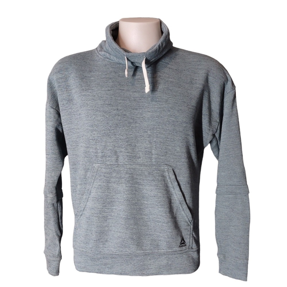 Reebok Sweatshirt Medium Womens Athleisure Gray Cowl Neck Pullover Logo Sporty